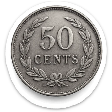 a 50 cent silver coin, realistic, detailed, metallic shine sticker