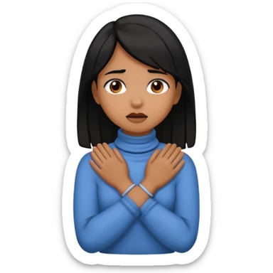 black hair brown skin girl chocking herself on her neck with her hands crossed around her neck  sticker