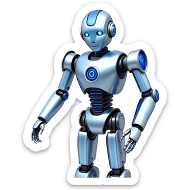 Sleek humanoid robot with chrome body and glowing blue circuitry lines sticker