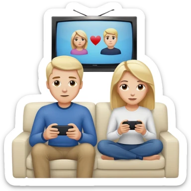White man, blonde hair and white woman brown hair on the couch watching TV sticker