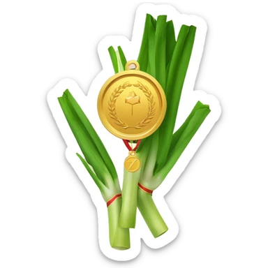 leek with a gold medal sticker