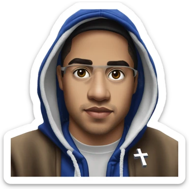 My friend Adrian Banuelos, Wearing a custom hat, LA Dodgers, with a chrome Cross pin on the side. Wearing a black hoodie sticker