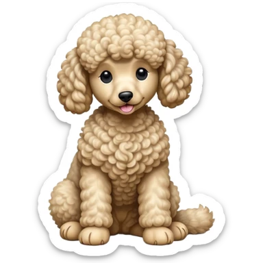 cinematic-[poodle]-realistic-full-body-sitting-emoji,-tail-resting-loosely-beside-its-paws,-head-tilted-dramatically, -curly-[cream]-fur,-simplified-yet-realistic-focused-features,-highly-detailed,-glowing-with-an-almost-sarcastic-glow sticker