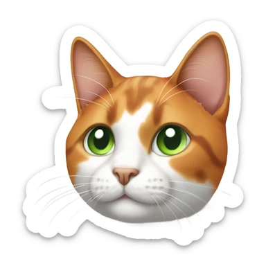 Calico cat with one orange ear and one half orange half white ear and green eyes sticker