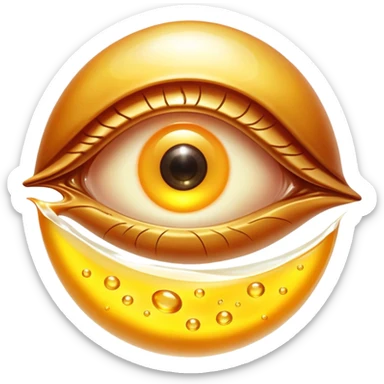 Glowing liver, bright egg yolks, and cod liver oil floating around an ethereal eye that emits golden light. The foods radiate warm amber rays representing vitamin A (retinol) content and its benefits for vision and skin health. sticker