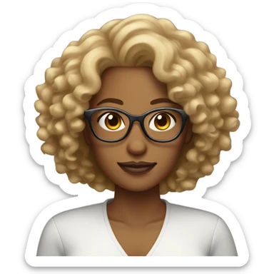 Gorgeous light brown woman with big blonde curly hair and glasses sticker