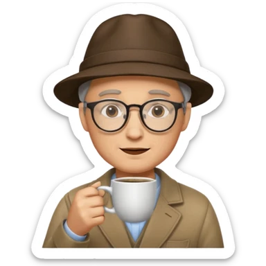 glasses man drink coffe with hat  sticker