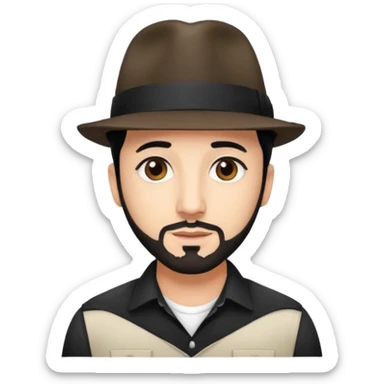 AJ McLean brown eyes, black hair, white shirt and fedora hat sticker