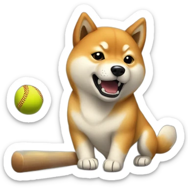 shiba inu hitting someone with a baseball bat, sitting sticker