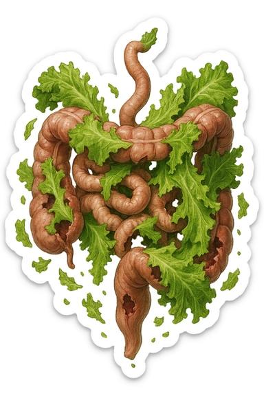 foglie di insalata che attaccano un intestino anatomico umano per distruggerlo sticker