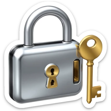 A chrome silver lock and key emoji, smooth metallic surfaces, glossy reflections, luxury swag vibe, minimal iOS emoji style, centered on clean white background sticker