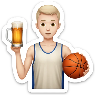 coked out skinny man with a pitcher of beer and a basketball sticker