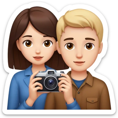 Una pareja sacandose una foto, la chica saca la foto y el chico esta detras de ella sticker