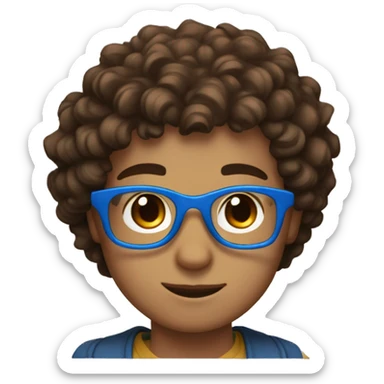 A Boy with Brown curls and brown eyes with a smaller hoy with brown straight hair and blue glasses sticker