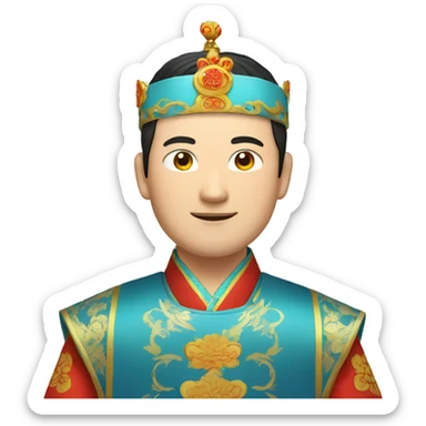 Chinese man wear Chinese traditional clothes and crown, blue sticker
