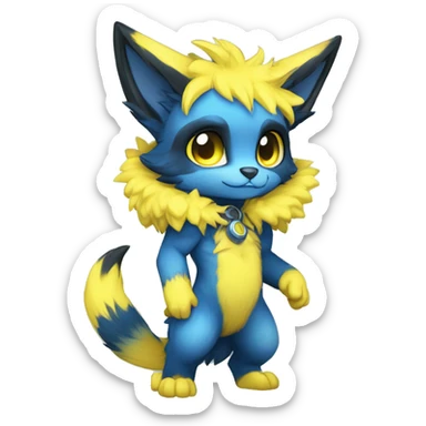 Anthro-Edgy-Cool-Blue-Yellow-Contrast-Colors-Fantasy-Fur-Sona-Chibi-Shiny-Fakémon-Hybrid full body sticker