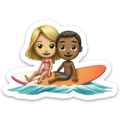 Girl and boy on surfboard together  sticker