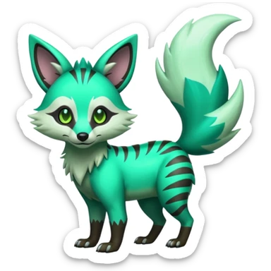 Shiny Green Neon Glossy Silvally-Aardwolf-Tanuki-Genet-Bobcat-fusion-animal-hybrid-creature, full body sticker