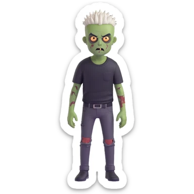 zombie boy with spiky emo hair and black shirt sticker