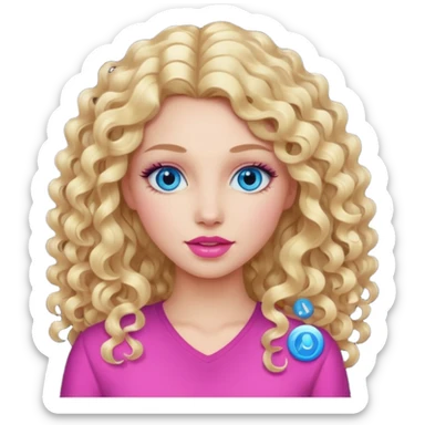 açık tenli  uzun kıvırcık sarı saçlı mavi gözlü   dudak rengi pembe yetişkin kadın yüz   sticker