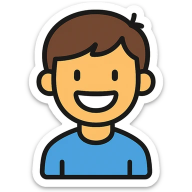 color outline icon of a little boy smiling and showing teeth sticker