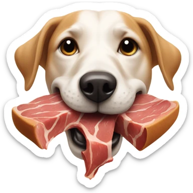 A dog eating a pound of meat sticker