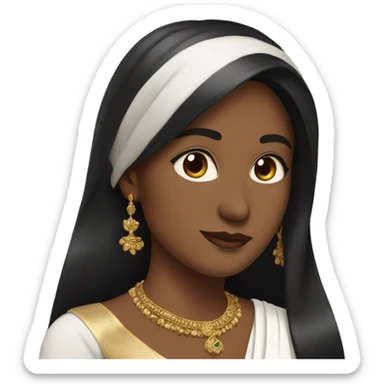 Light brown skin ;Black long hair wearing white saree sticker