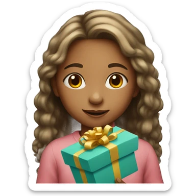 Young girl with present sticker