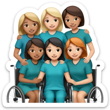 Teal group hug of 8 women with one in wheelchair sticker