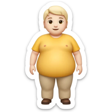 A 3D emoji in iOS emoji aesthetic style of a chubby full-body person standing upright, with round belly, soft features, and a cheerful smile. Glossy texture, bright lighting, minimal white background, friendly and expressive design. sticker