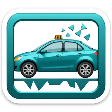 Minimalist pictogram of a car crash test, 2D icon, impact symbol, safety verification, simple vector art, [teal] on [black] background sticker