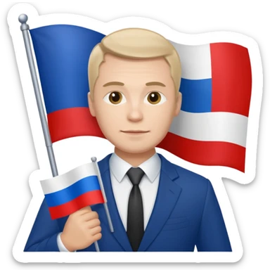a Russian man in a suit with a Russian flag in his hand sticker