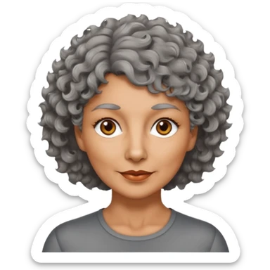 woman 50 years old, tanned skin, short grey curly-wavy wolf cut hair, brown eyes sticker