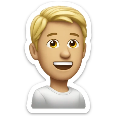 man pointing at his ear sticker