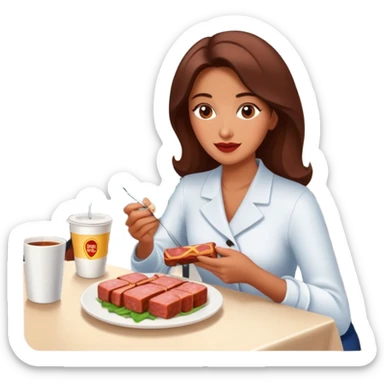  paris women eating SPAM meat at cafe landscape  sticker