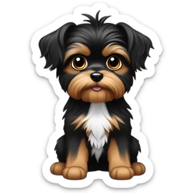 Perro peludo chico yorki feo negro Pelo largo le tapa los ojos mucho despeinado pelo en la cara, ojos tapados, negro y café sticker