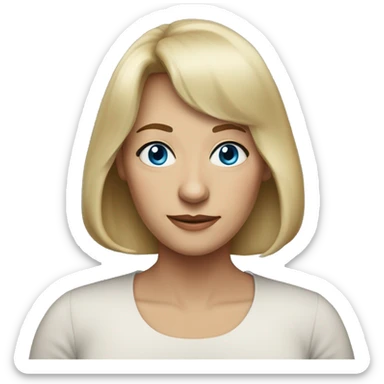 widow with blonde, shoulder length hair with bangs, blue eyes,  60 years old, 160 pounds sticker