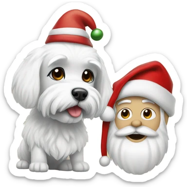  white maltese dog and Santa Claus  sticker