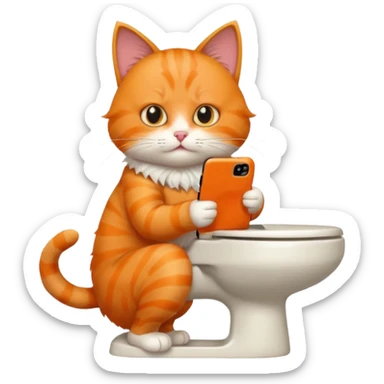 Cat on phone while pooping on toilet sticker