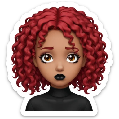 goth girl red hair cacheado médio pele parda, expressão triste  sticker