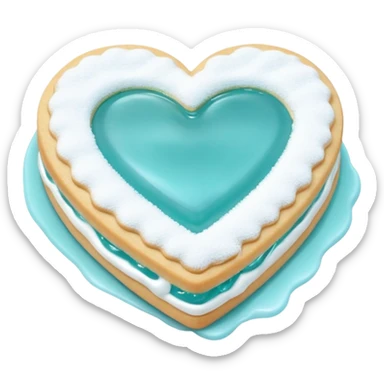 Realistic shortbread cookie in the shape of a heart with Tiffany blue color jelly middle filling and sprinkled powder sugar on top. sticker