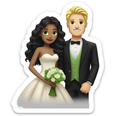 Couple married, he has black hair like Johnny Bravo and she has blonde long hair and green eyes sticker