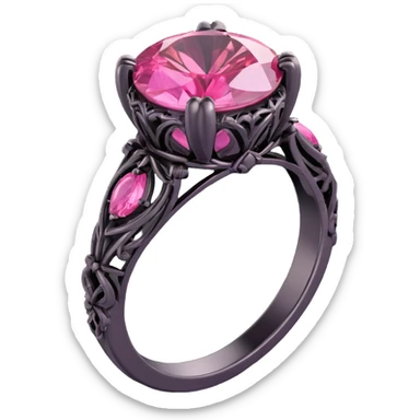 minimal 3D gothic ring with pink gemstone, simple and elegant sticker