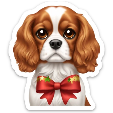 Cavalier King Charles wearing a Christmas bow  sticker
