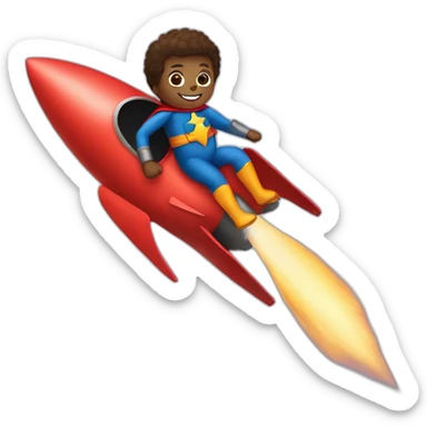 person dressed with a superhero cape riding on a rocket sticker