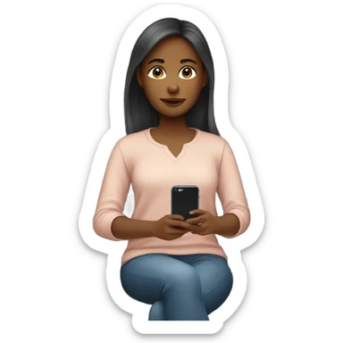 Girl sitting with smartphone indoors with long sleeves with medium skin tone sticker