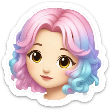 Gorgeous Beautiful Blushing Petite Colorful-Shiny-Pastel-Fairy-Anime-Girl with beautiful gradient pastel hair aesthetic sticker sticker