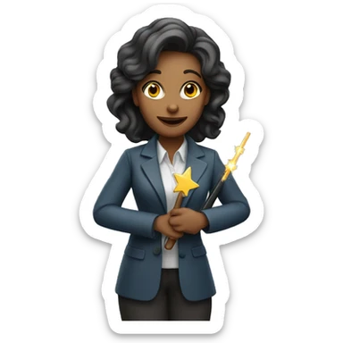 a female teacher holds a magic wand in her hand sticker