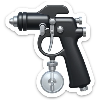 black and metal spray gun with clear attached sticker