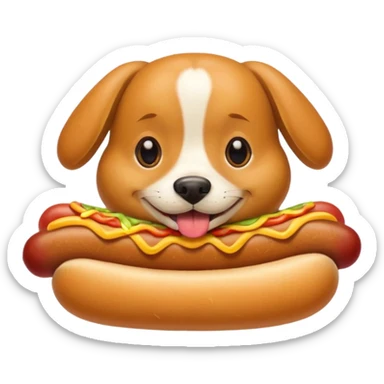 A dog eating a hot dog sticker